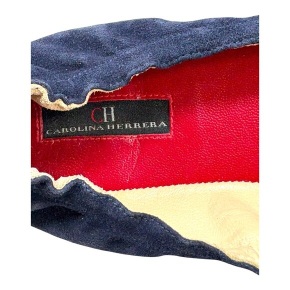 CAROLINA HERRERA Navy Blue Suede with Red Leather Pointy Ballet Flats - Picture 2 of 11